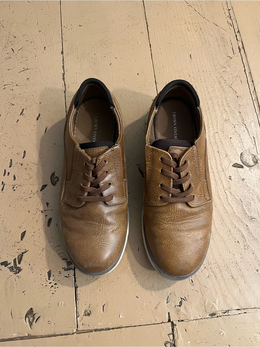 Crown Vintage Brown Kids Dress Lace-Up Shoes
